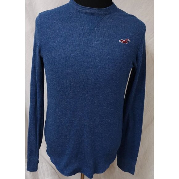 Hollister Mens Large Blue Long Sleeve Thermal Knit Pullover Logo Henley Shirt - Picture 1 of 11